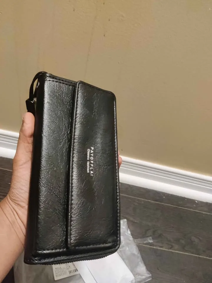 Brand new stylish black color pu wallet with phone holder image indicator(3)