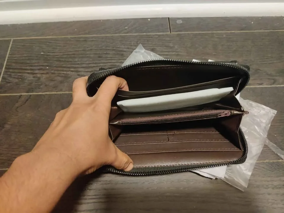 Brand new stylish black color pu wallet with phone holder image indicator(6)