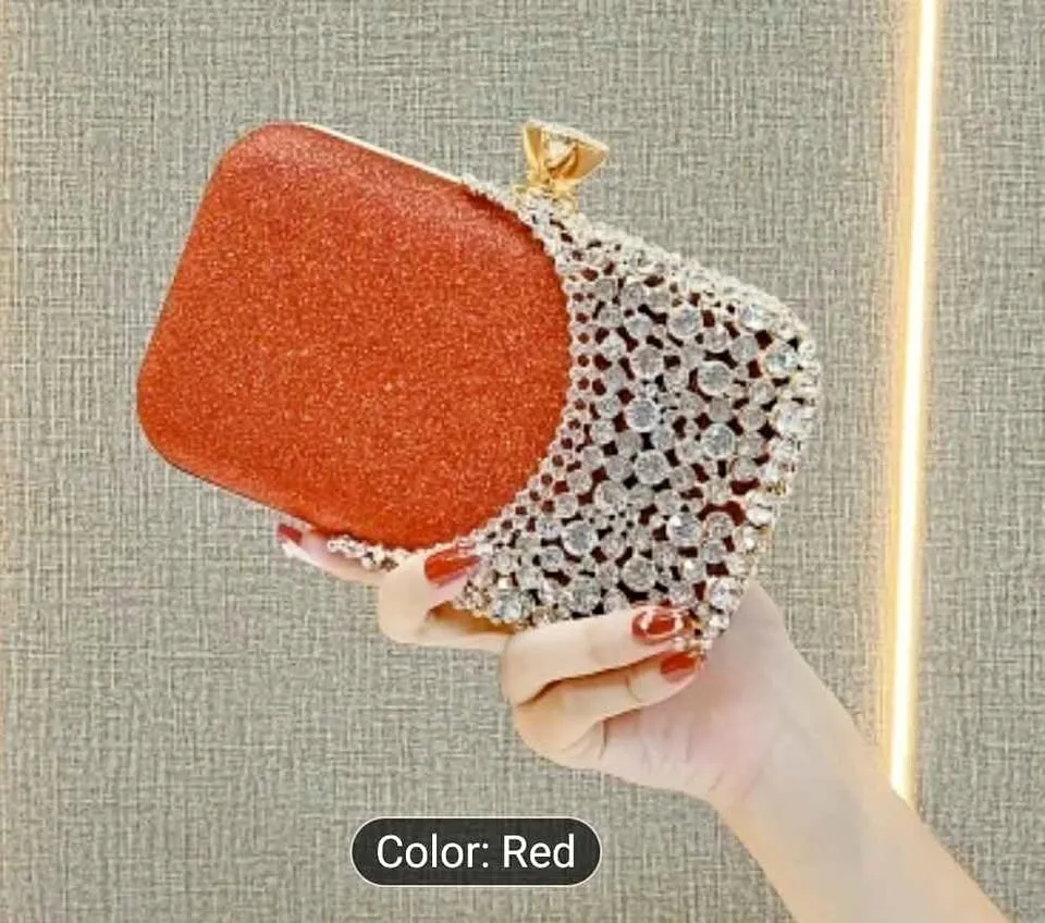 Brand new red color glitter women evening party bag