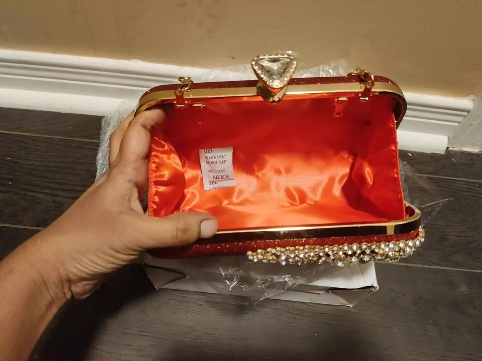Brand new red color glitter women evening party bag image indicator(6)