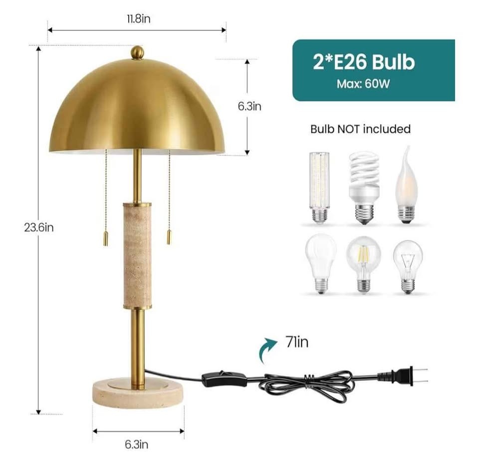 24" Modern Table Lamp Living Room Metal Nightstand High-Grade - photo 3