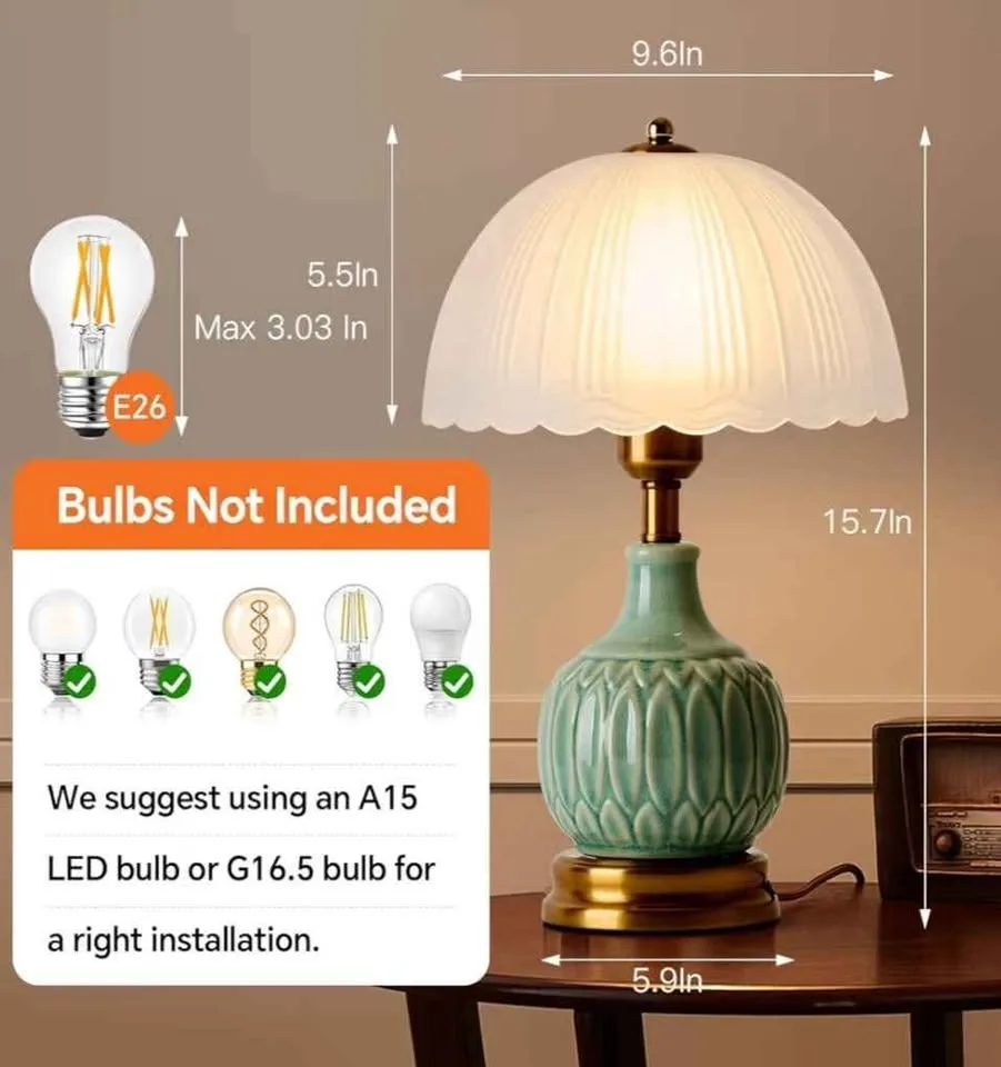 Ceramic Table Lamp Modern Bedside Lamps Green Mid Century image indicator(2)