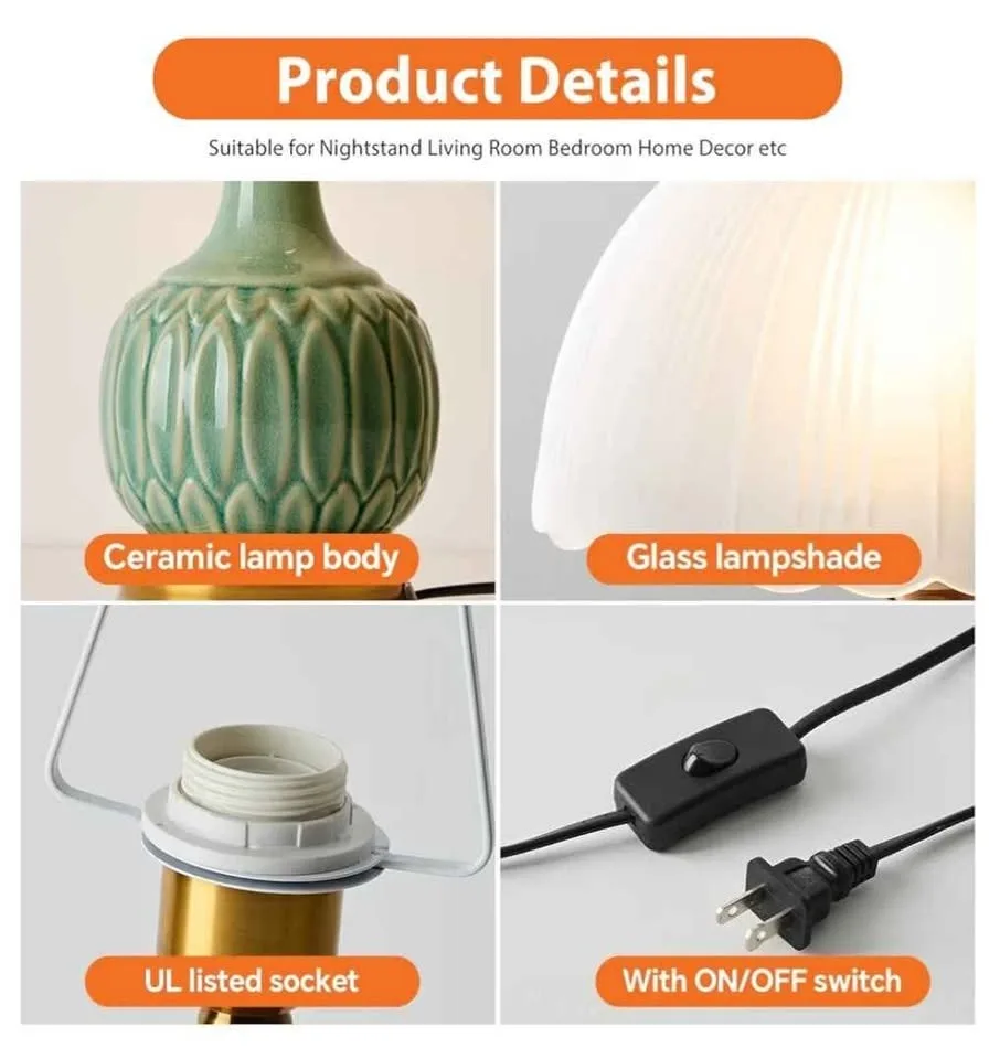 Ceramic Table Lamp Modern Bedside Lamps Green Mid Century image indicator(3)