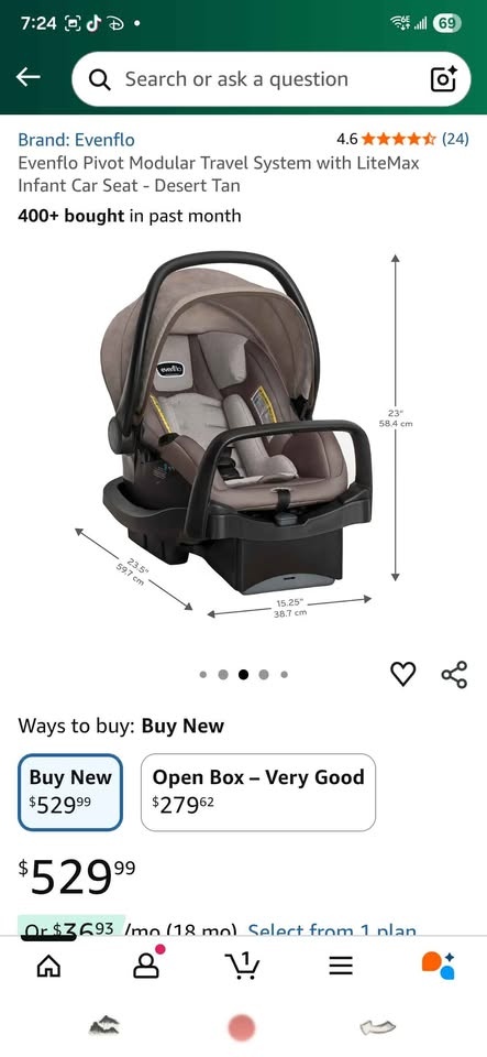 Evenflo Travel System with LiteMax Car Seat - Desert Tan - photo 3