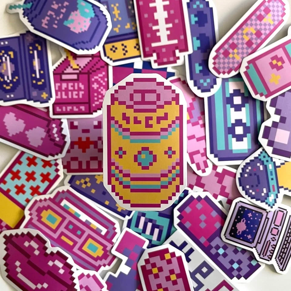 Pack of 50 Cute Cartoon Pixel Stickers #Cleanout image indicator(5)