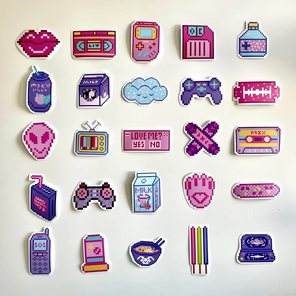 Pack of 50 Cute Cartoon Pixel Stickers #Cleanout image indicator(8)
