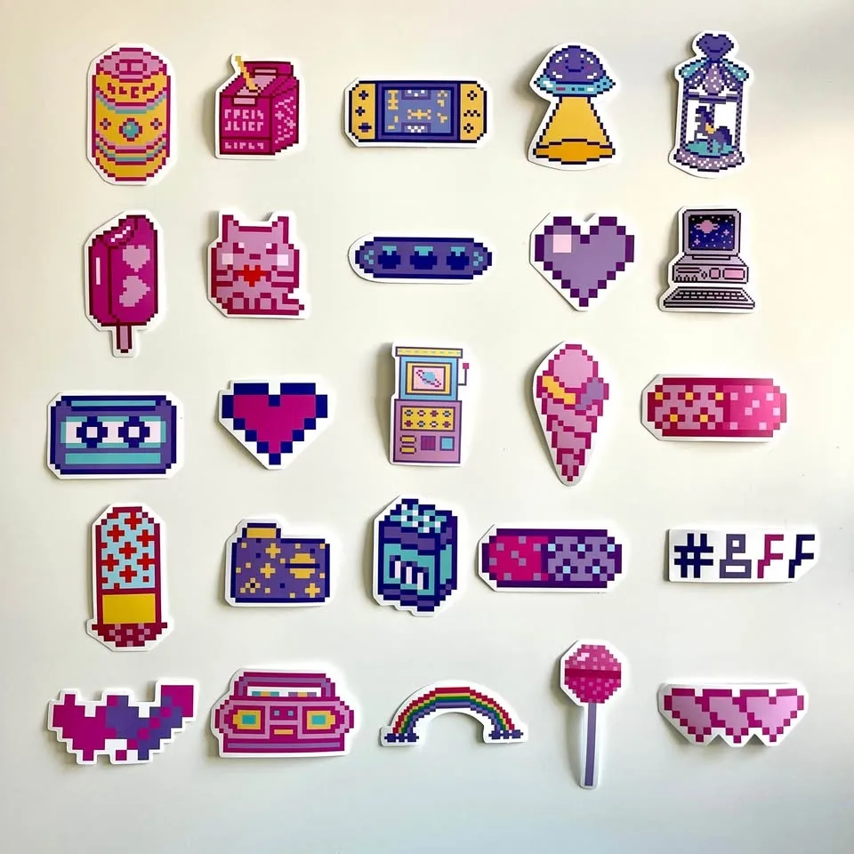 Pack of 50 Cute Cartoon Pixel Stickers #Cleanout image indicator(9)