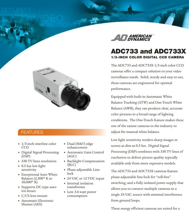 American Dynamics ADC733 Color Video Camera – $70