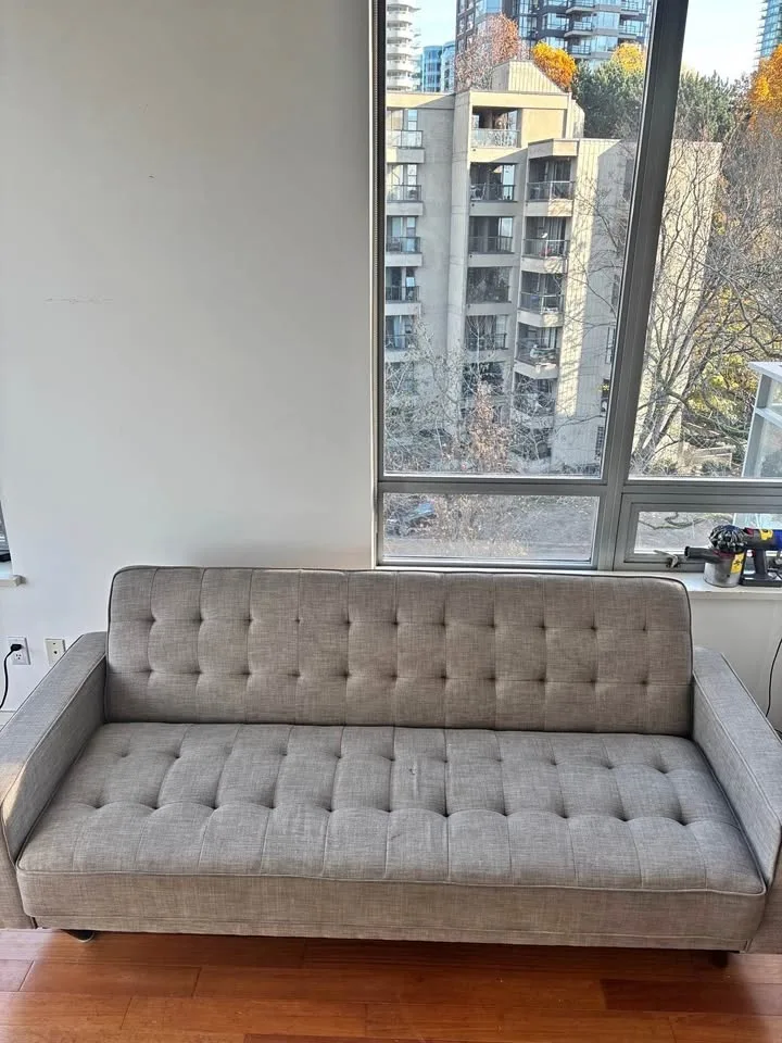 Convertible Grey Tufted Sofa Bed / Futon (Like New!) pickup only