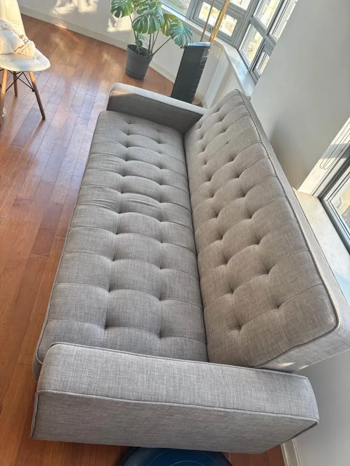 Convertible Grey Tufted Sofa Bed / Futon (Like New!) pickup only image indicator(2)