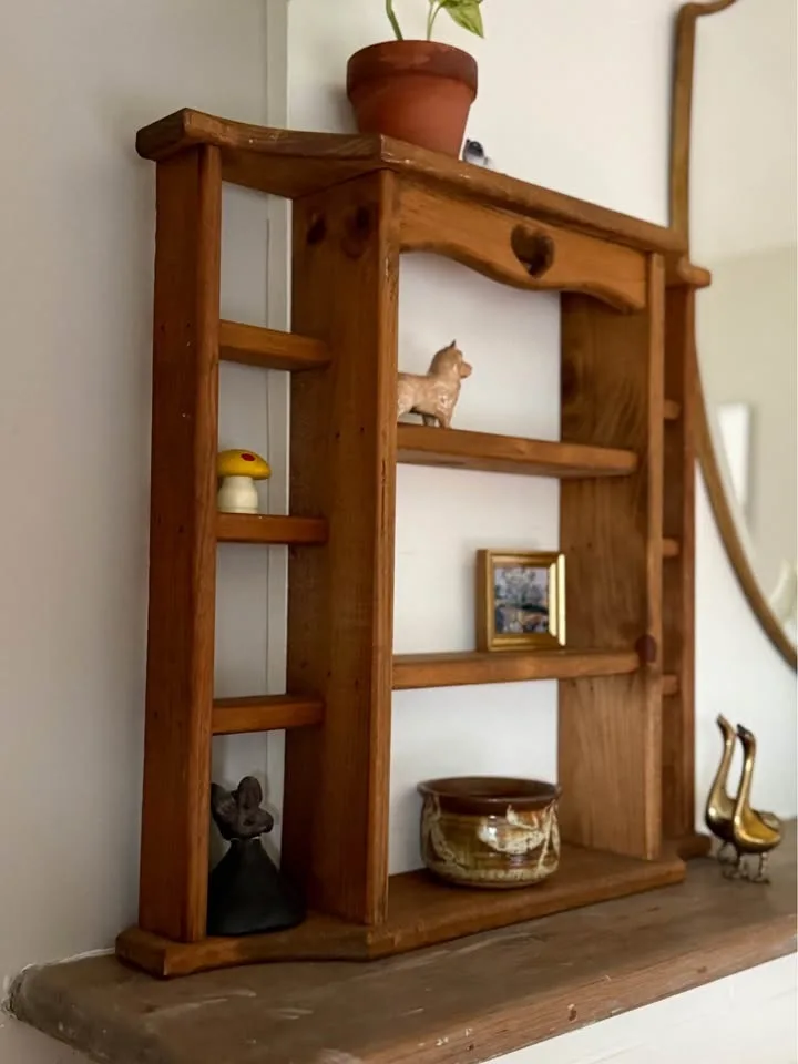 Large Vintage Wood Display Shelf with Heart Cutout image indicator(2)