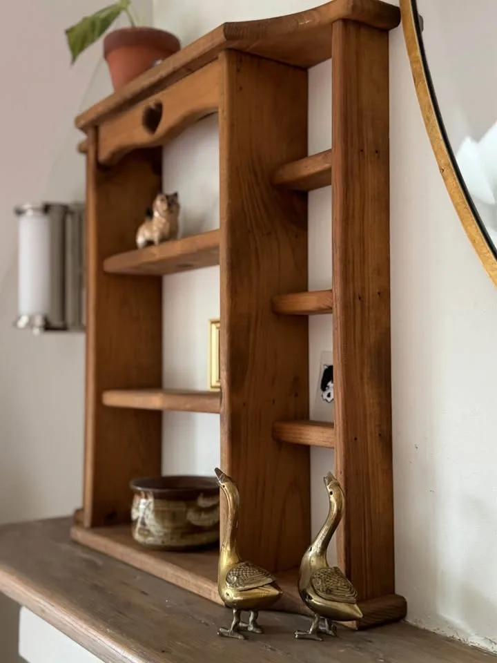 Large Vintage Wood Display Shelf with Heart Cutout image indicator(3)