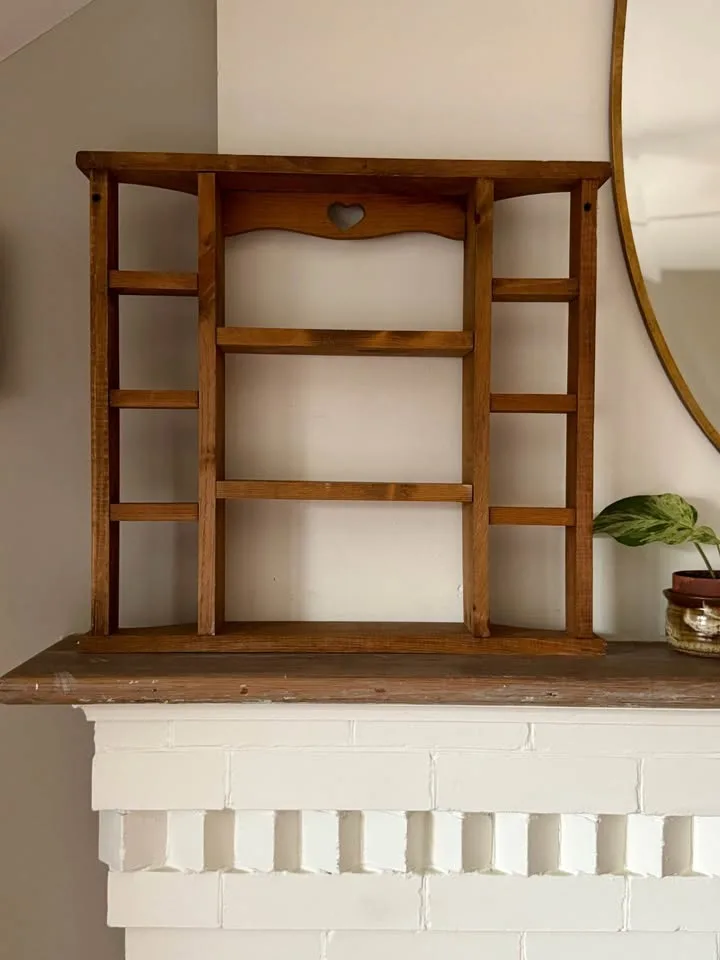 Large Vintage Wood Display Shelf with Heart Cutout image indicator(6)