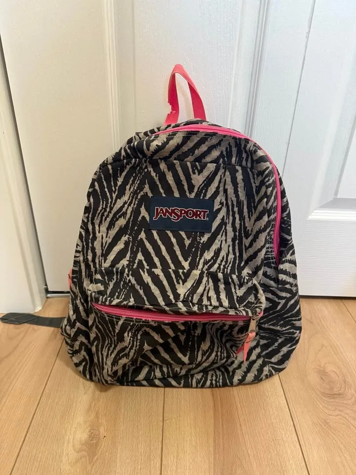 JanSport Zebra Print Pink Trim School Bag