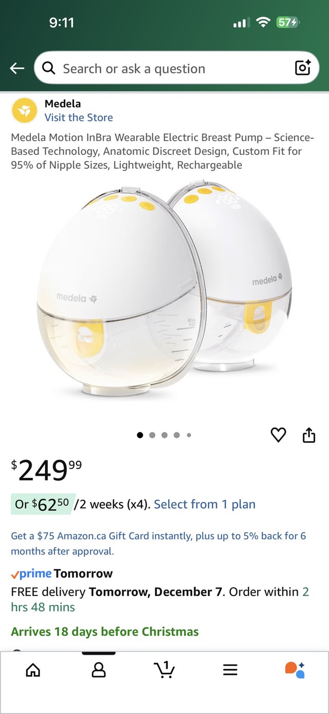 Medela motion in bra breast pump BNIB