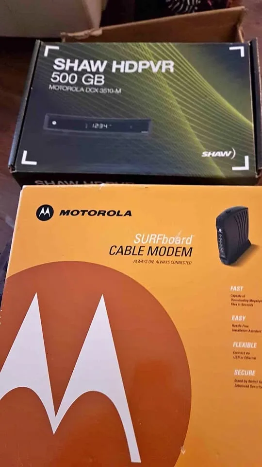 2 Shaw HD pvr 500gb 20 each or 30 both and Motorola surfboard mo