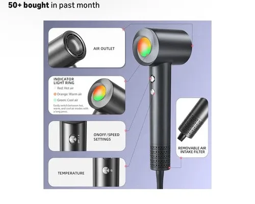 High-Speed Hair Dryer 160000 RPM Ionic Motor w/ Nozzles image indicator(4)