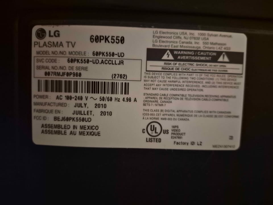 LG 60" Plasma TV 60PK550 - photo 3