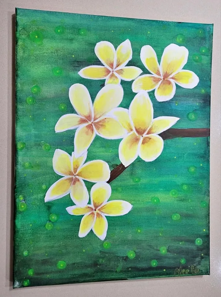 Handmade Acrylic Plumeria Flower Canvas Painting