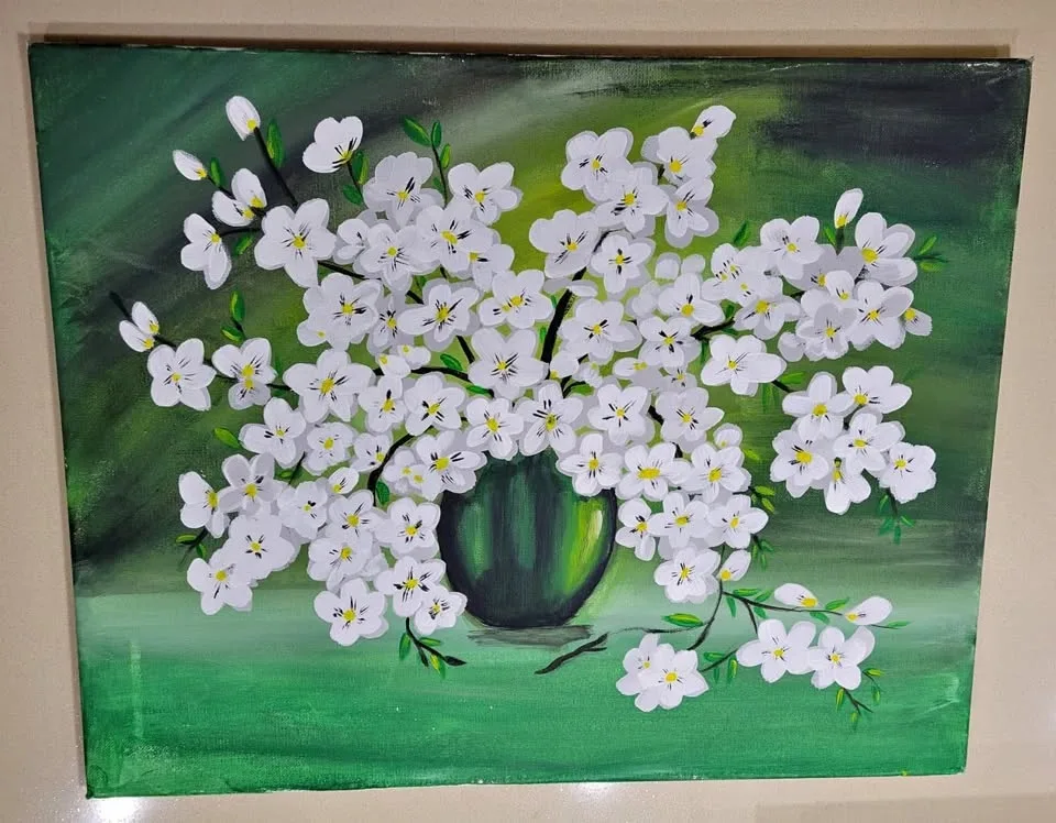 Handmade Floral Acrylic Painting – White Blossom Bouquet