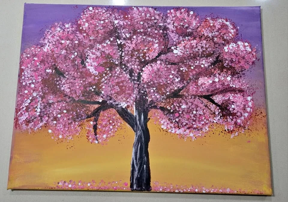 Handmade Floral Acrylic Painting - Pink Blossom (16" × 12")