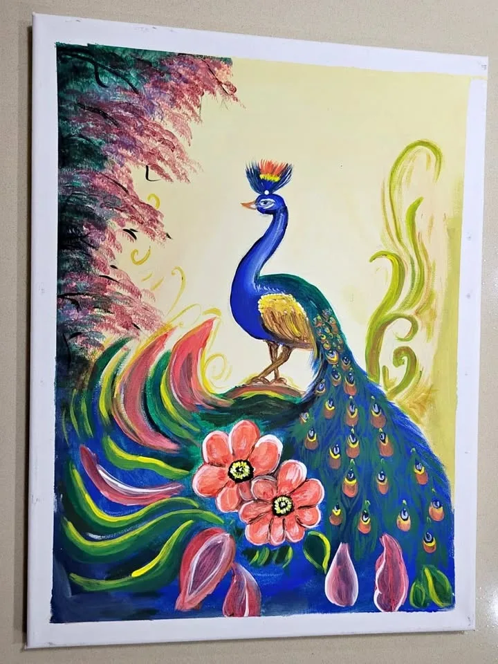 Handmade Peacock Acrylic Painting (16" × 12")