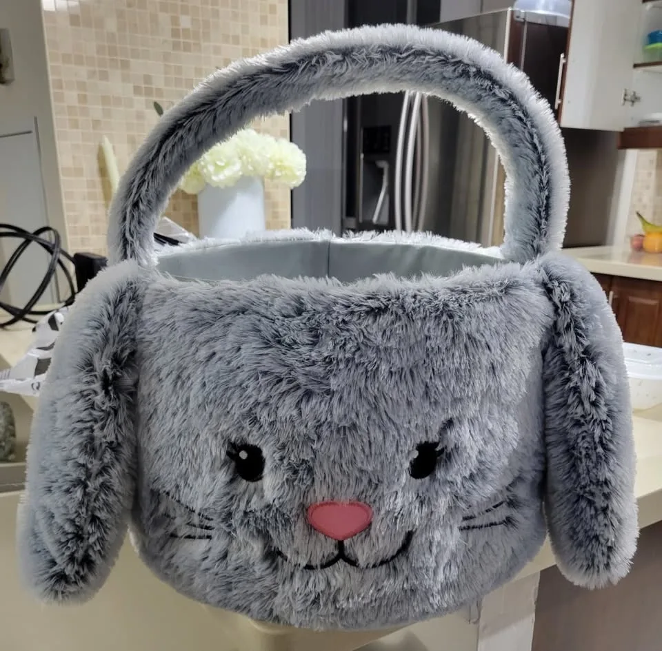 Soft Plush Bunny Basket – Grey Furry Storage / Easter Basket image indicator(2)