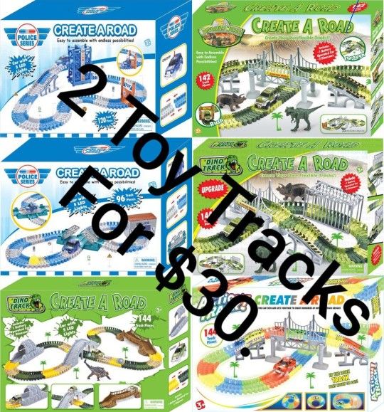FLEXIBLE RACE TRACK FOR KIDS 3 YEARS AND OLDER. TWO BOXES OF TOY