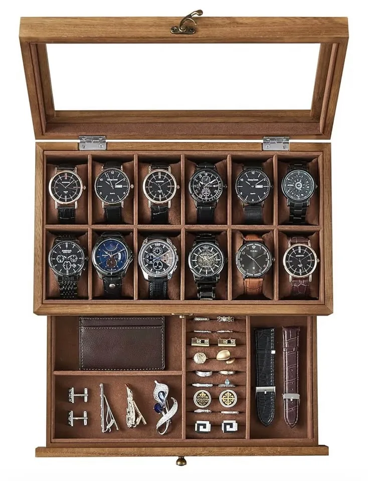 SONGMICS 12-Slot Watch Box – 2-Tier Display Case | NEW | Rustic image indicator(2)