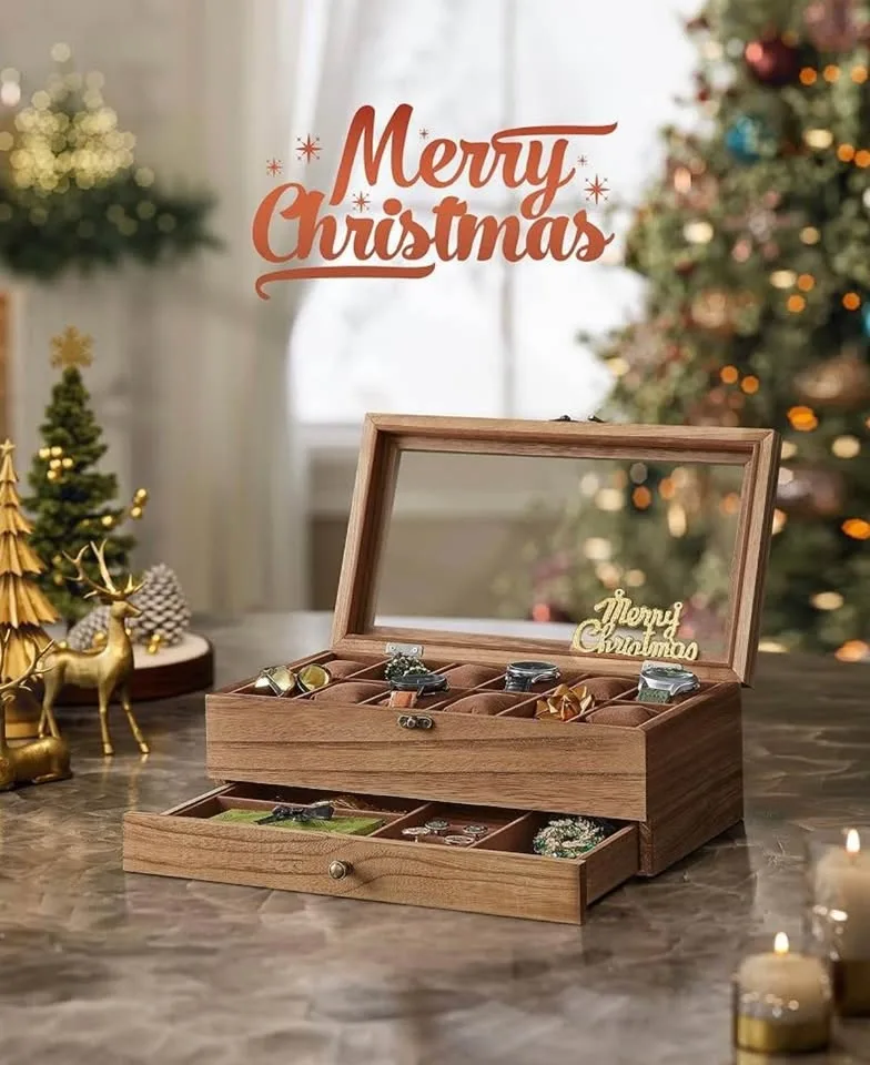 SONGMICS 12-Slot Watch Box – 2-Tier Display Case | NEW | Rustic image indicator(3)