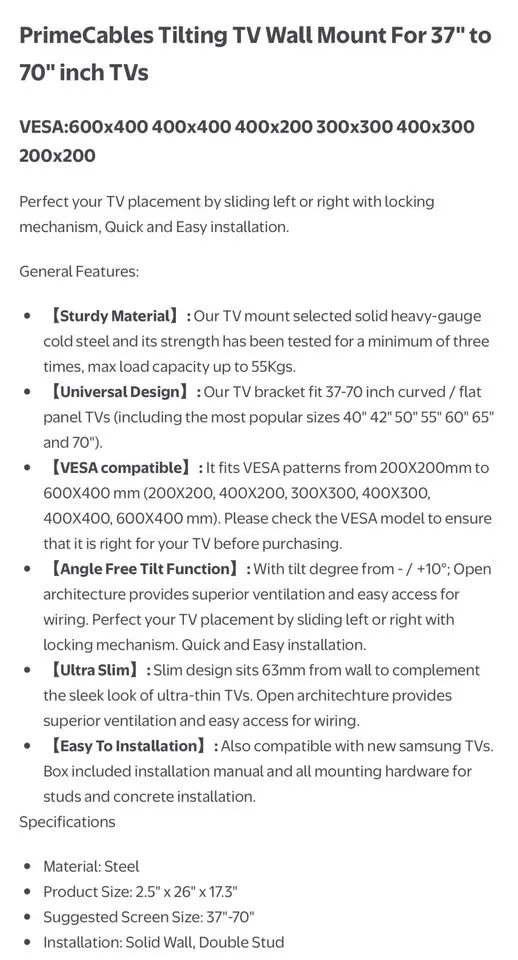 Tilting TV wall mount up to 70inches NEW IN BOX image indicator(2)