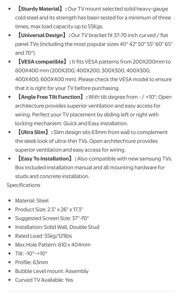 Tilting TV wall mount up to 70inches NEW IN BOX image indicator(3)