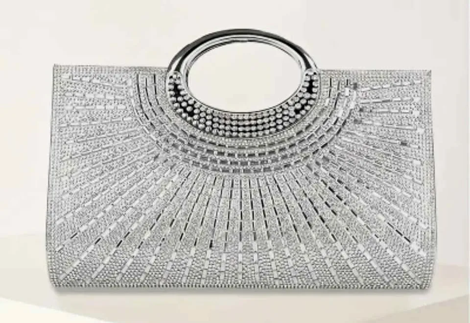 Brand new silver sparkling rhinestone evening party bag