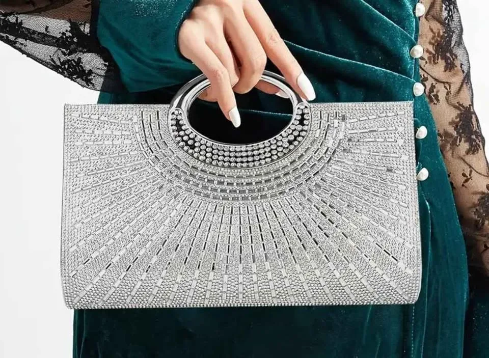 Brand new silver sparkling rhinestone evening party bag image indicator(3)