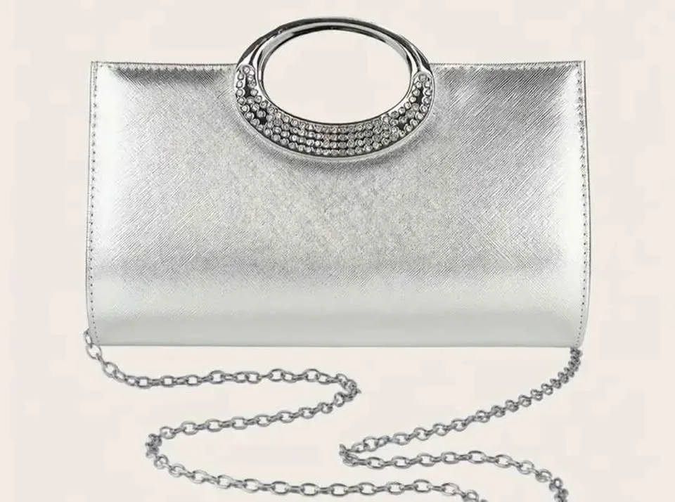 Brand new silver sparkling rhinestone evening party bag image indicator(4)