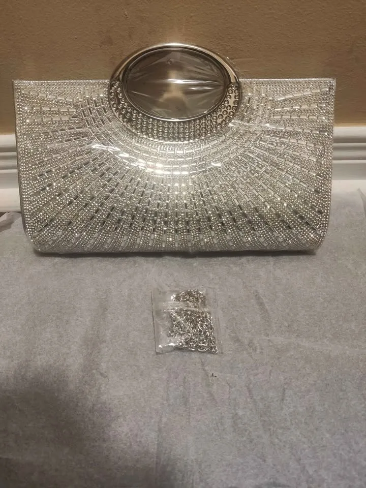 Brand new silver sparkling rhinestone evening party bag image indicator(5)