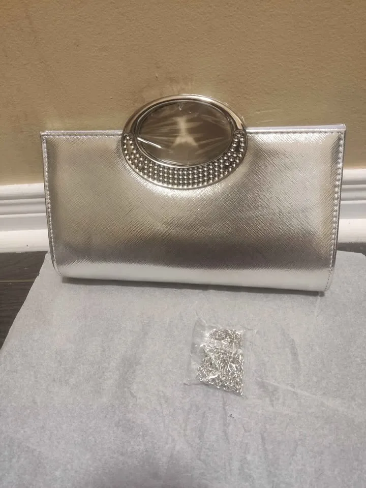 Brand new silver sparkling rhinestone evening party bag image indicator(6)