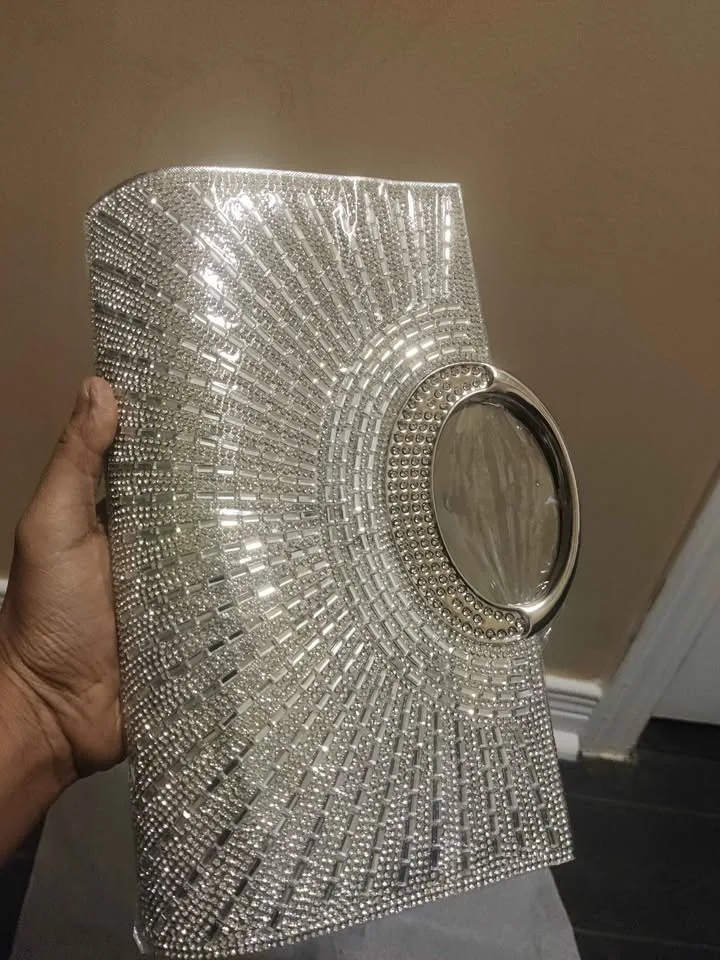 Brand new silver sparkling rhinestone evening party bag image indicator(7)