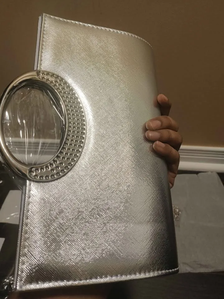 Brand new silver sparkling rhinestone evening party bag image indicator(9)