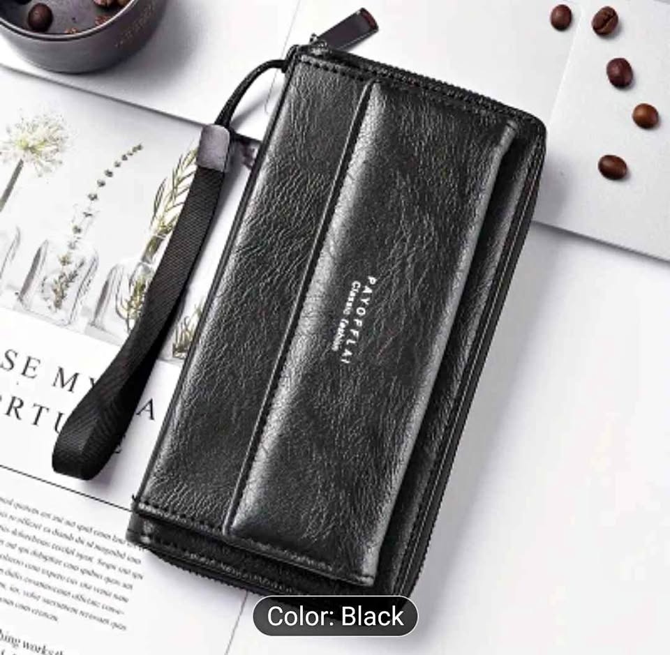 Brand new stylish black color pu wallet with phone holder