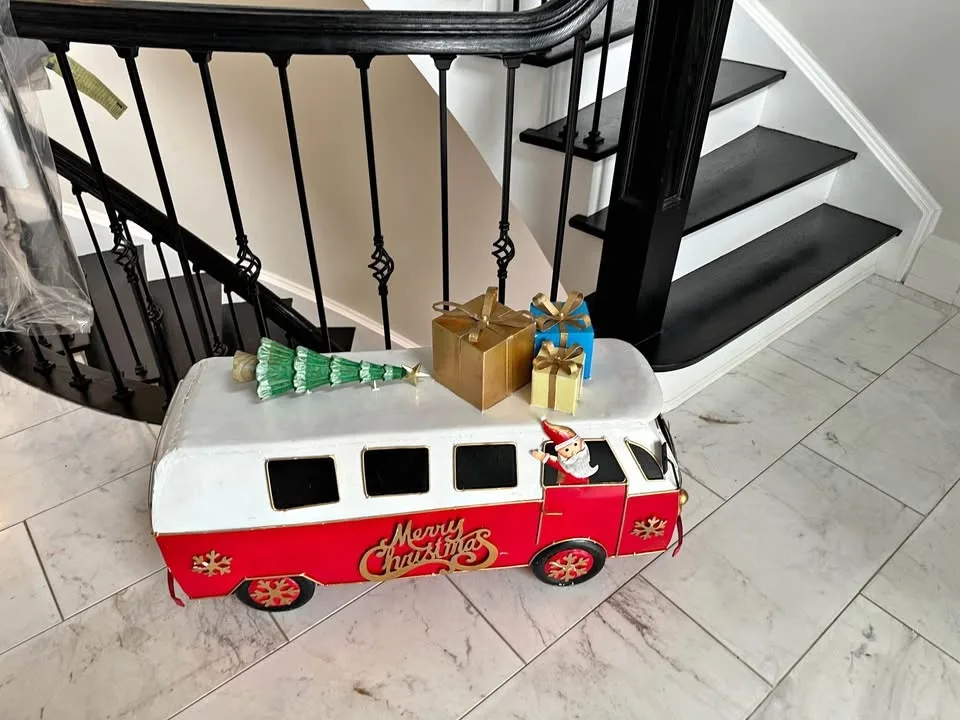 Xmas Large Metal Retro Christmas Bus Decor  $85