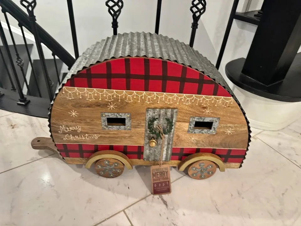 Christmas Decor Ornament Xmas Wood & Metal Trailer Decor $30