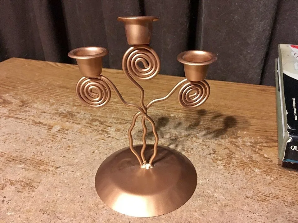 COPPER CANDLE HOLDER THREE HOLDERS 7"