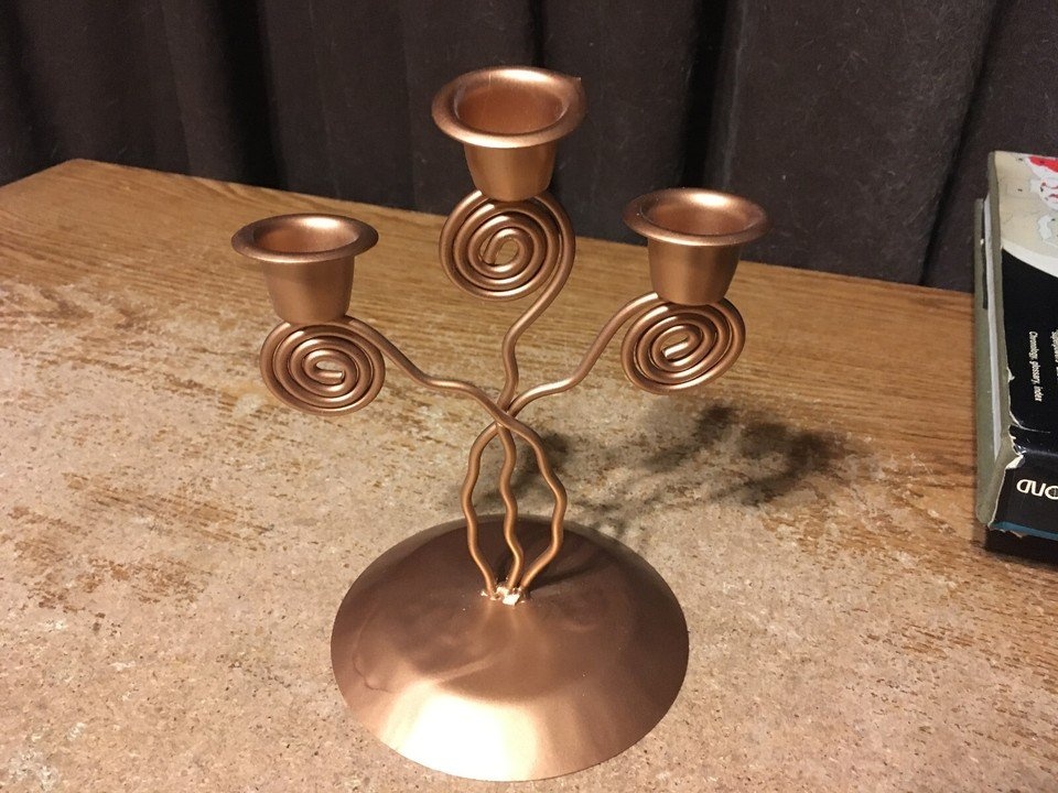 COPPER CANDLE HOLDER THREE HOLDERS 7" - photo 2