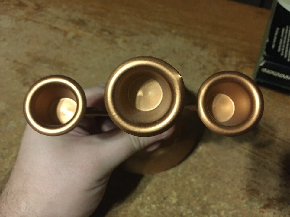 COPPER CANDLE HOLDER THREE HOLDERS 7" - photo 3