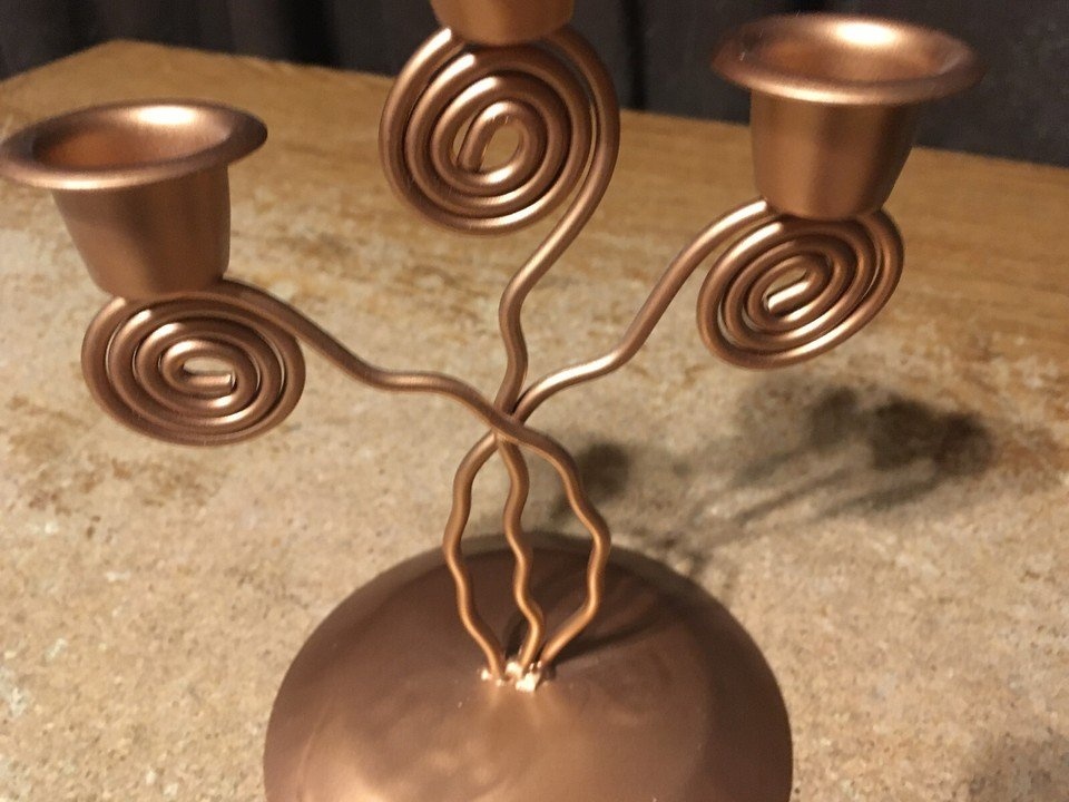 COPPER CANDLE HOLDER THREE HOLDERS 7" - photo 5