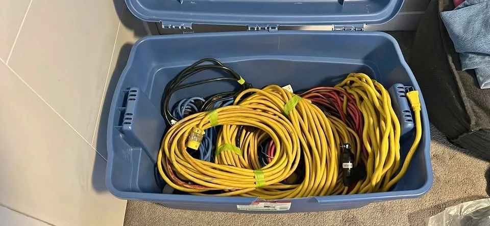 Bin of working extension cords