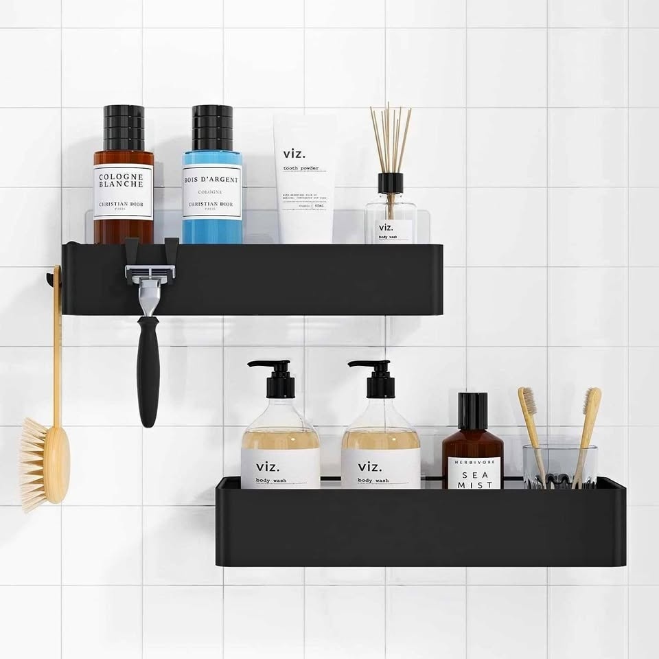 Adhesive Large Shower Caddy - Drill-Free, Rustproof 2 Pack