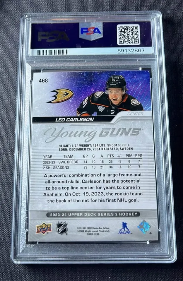 2023-24 Upper Deck Leo Carlsson Young Guns PSA10 image indicator(2)