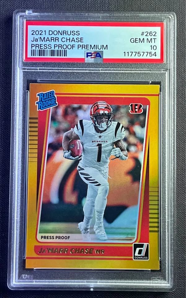 Ja’Marr Chase Donruss Rated Rookie Gold Press Proof PSA 10